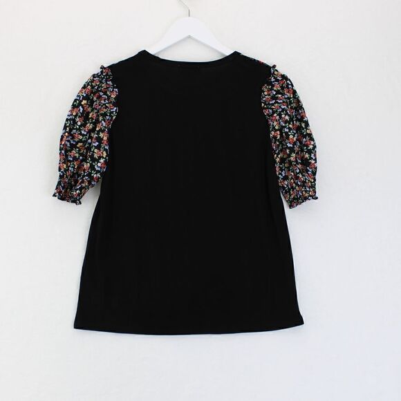 CeCe Floral Puff Sleeve Top in Rich Black - Picture 3 of 3